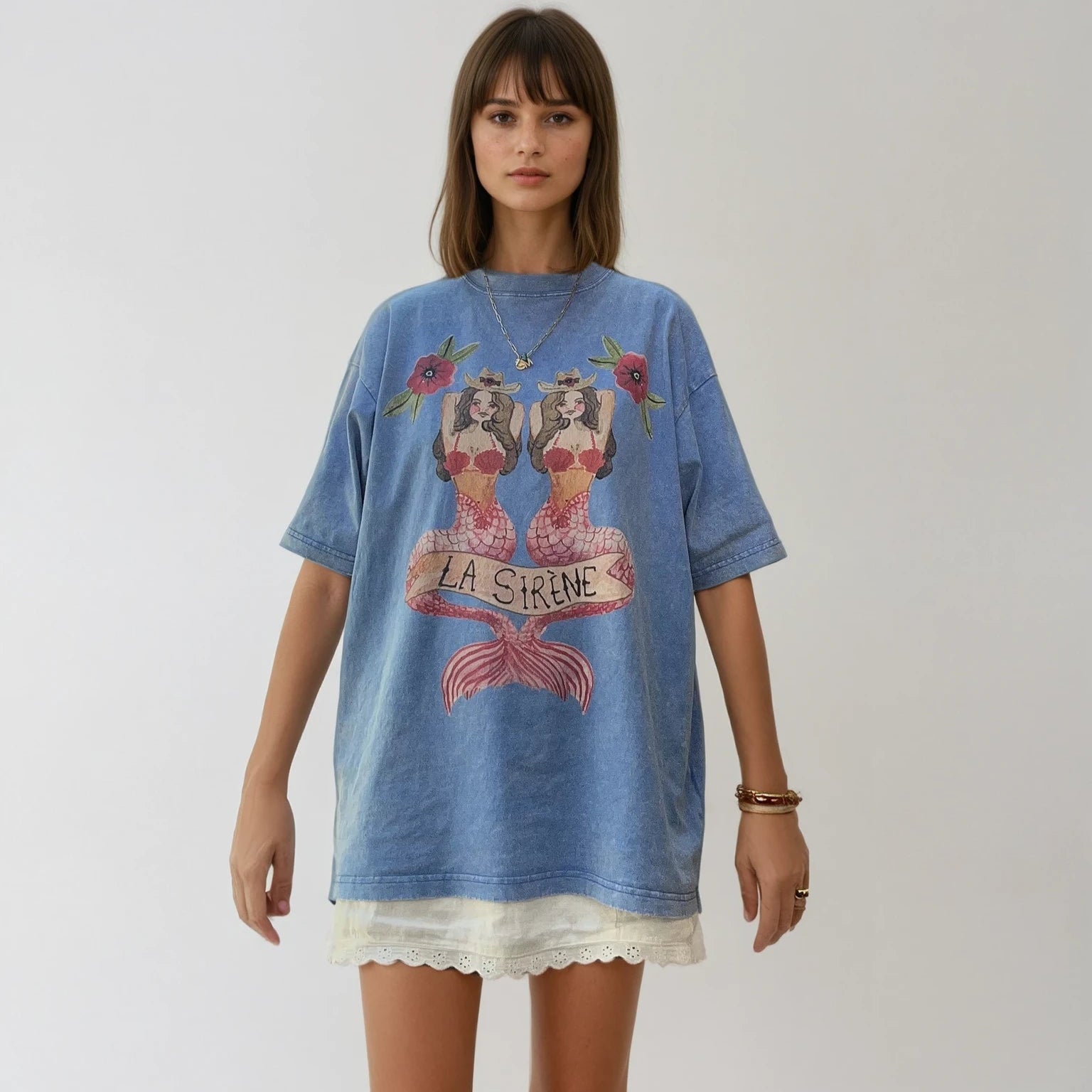 Mermaid Acid Wash Oversize T-Shirt