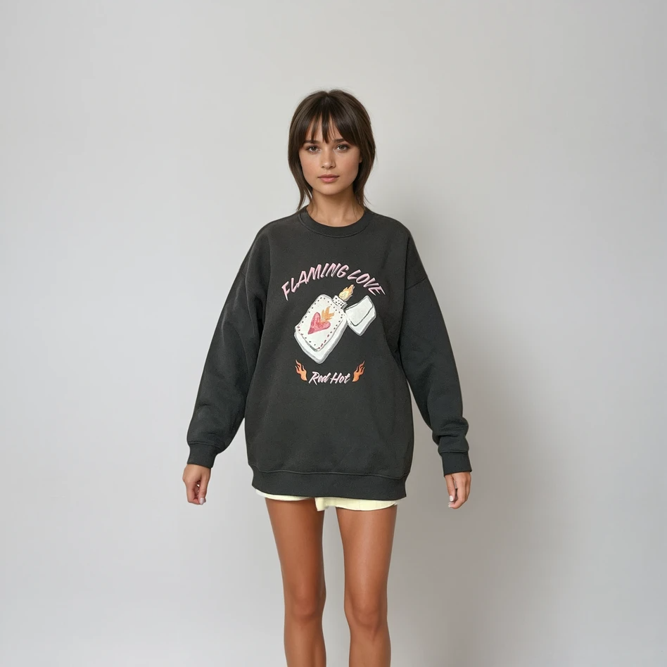 Flaming Love Oversize Crew Neck