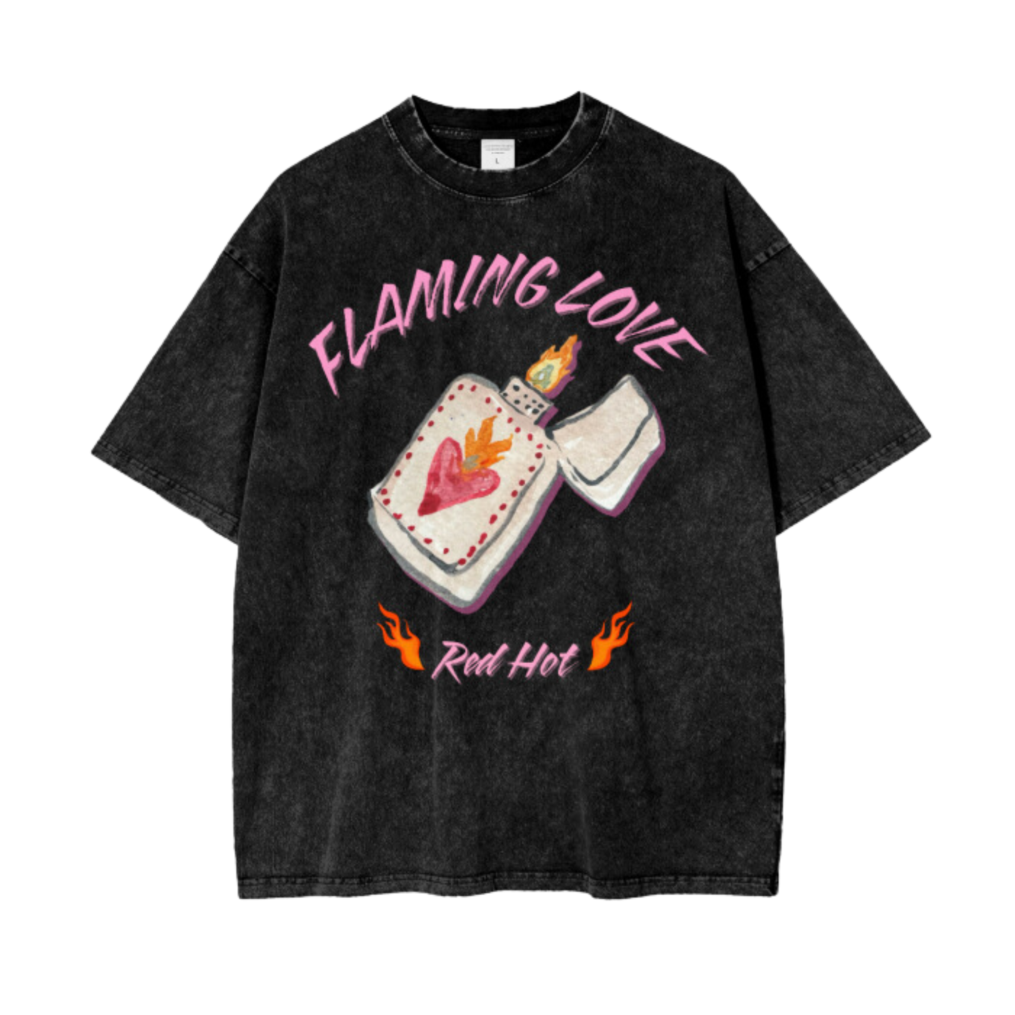 Flaming Love Tee Acid Wash Oversize Tee